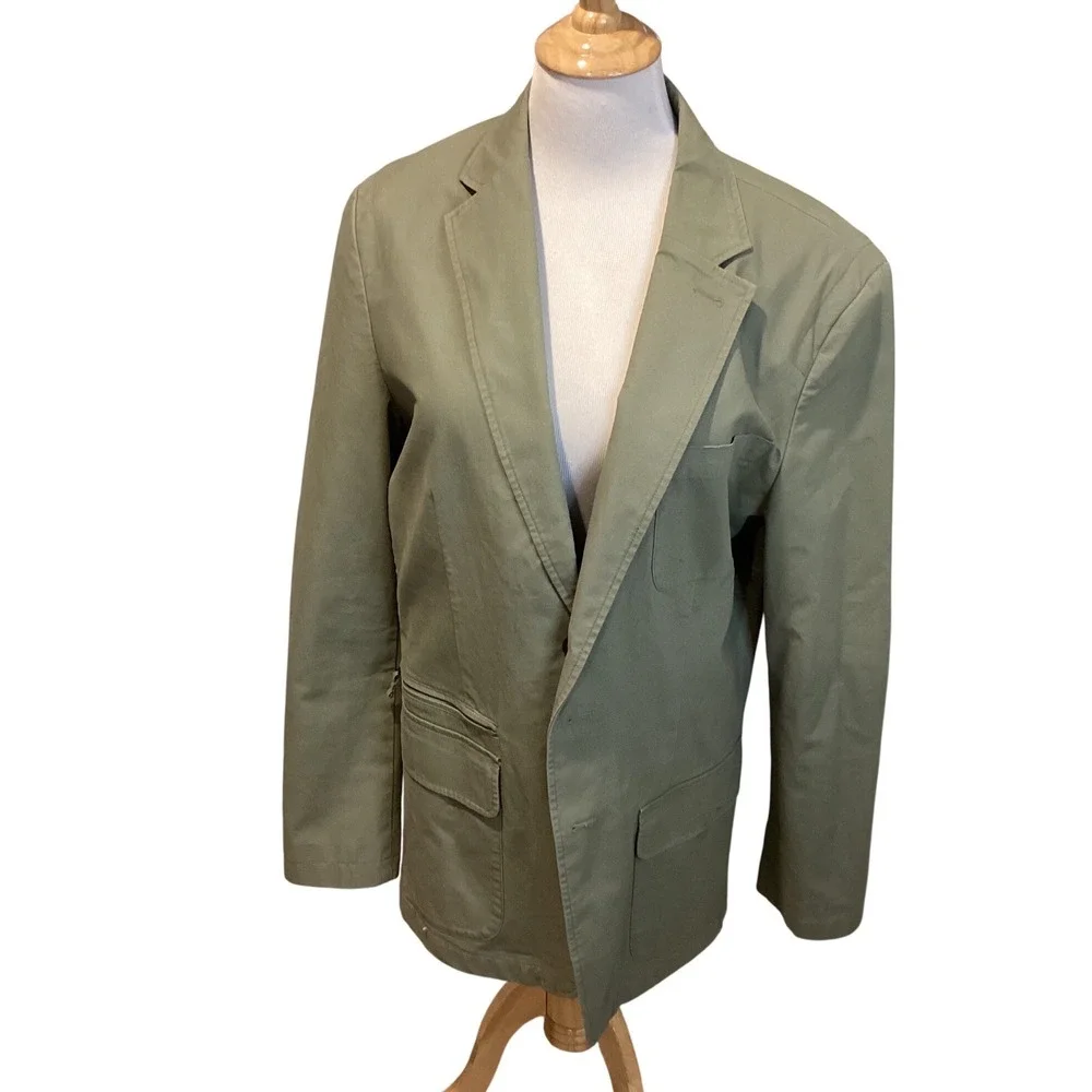 LLBean Mens‎ Khaki Cotton Utility Field Blazer Jacket Size Large